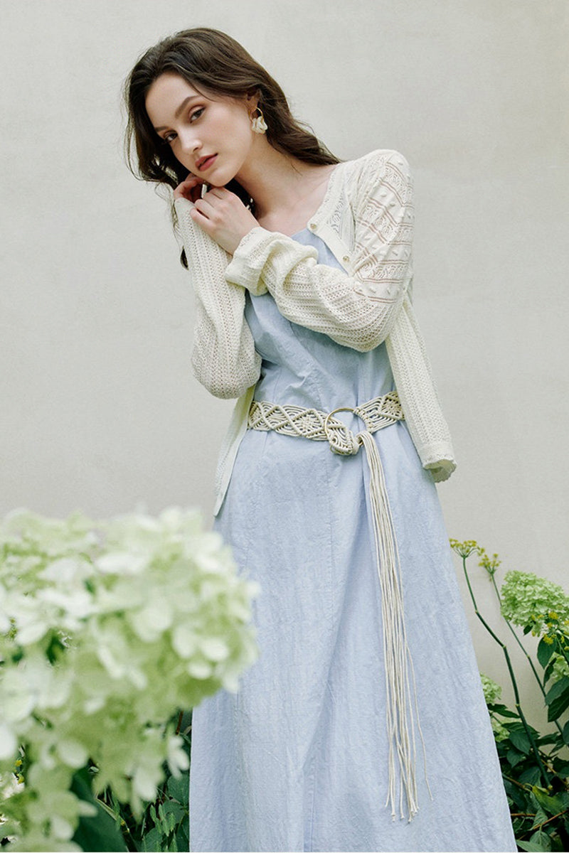 Blue Cotton Sleeveless A-Line Maxi Dress