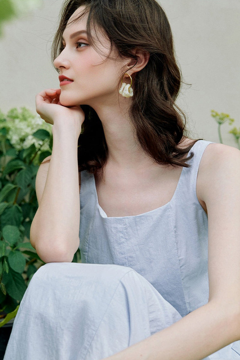 Blue Cotton Sleeveless A-Line Maxi Dress