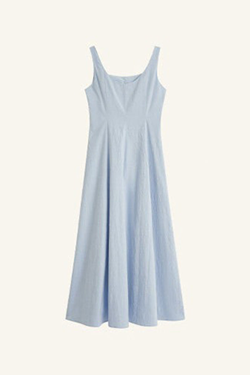 Blue Cotton Sleeveless A-Line Maxi Dress