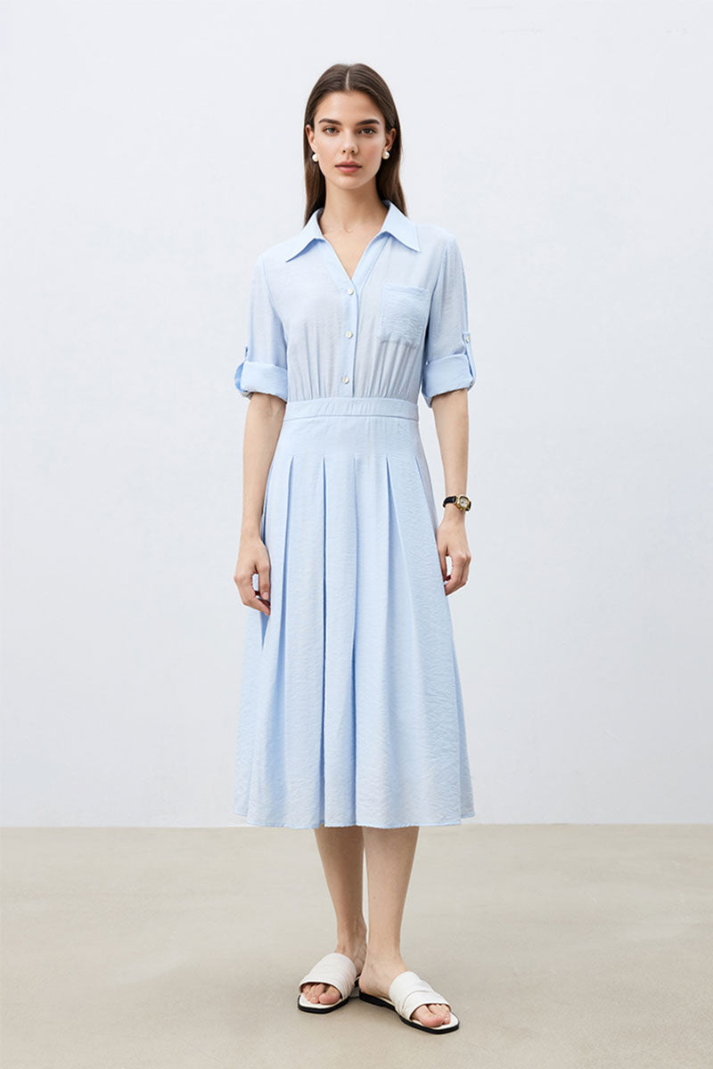Baby Blue Long Sleeve Midi Shirt Dress