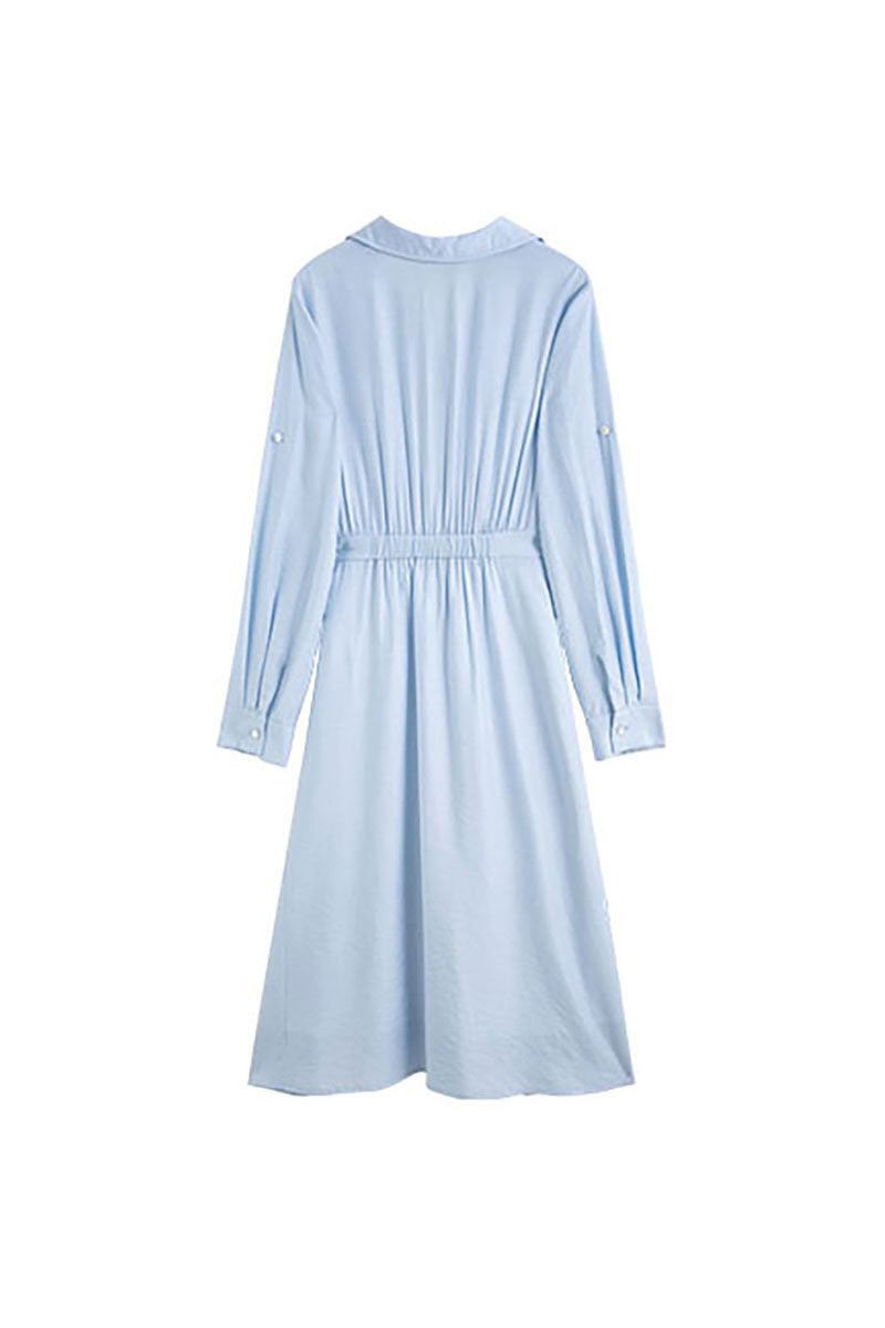 Baby Blue Long Sleeve Midi Shirt Dress