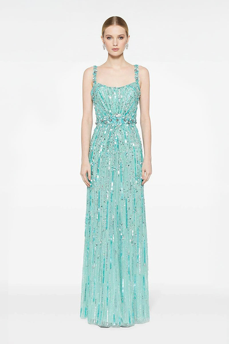 Blue Sequin-Embellished Bright Gem Evening Gown