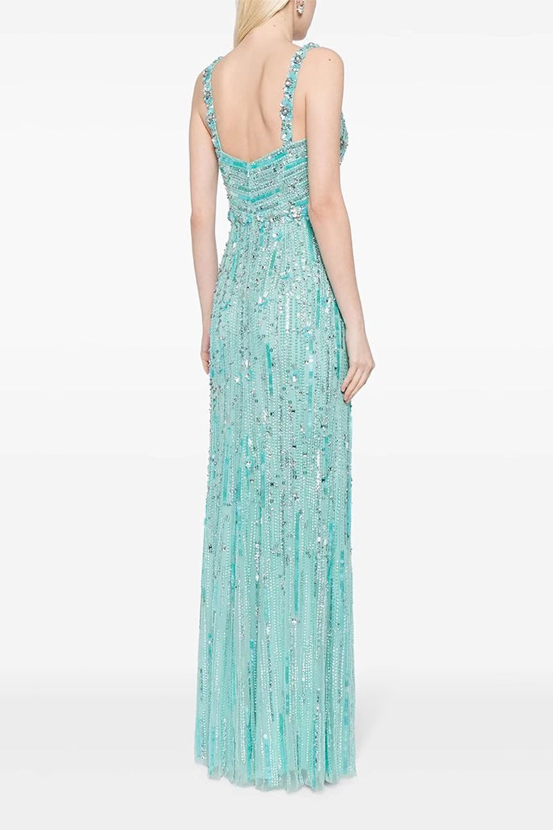 Blue Sequin-Embellished Bright Gem Evening Gown