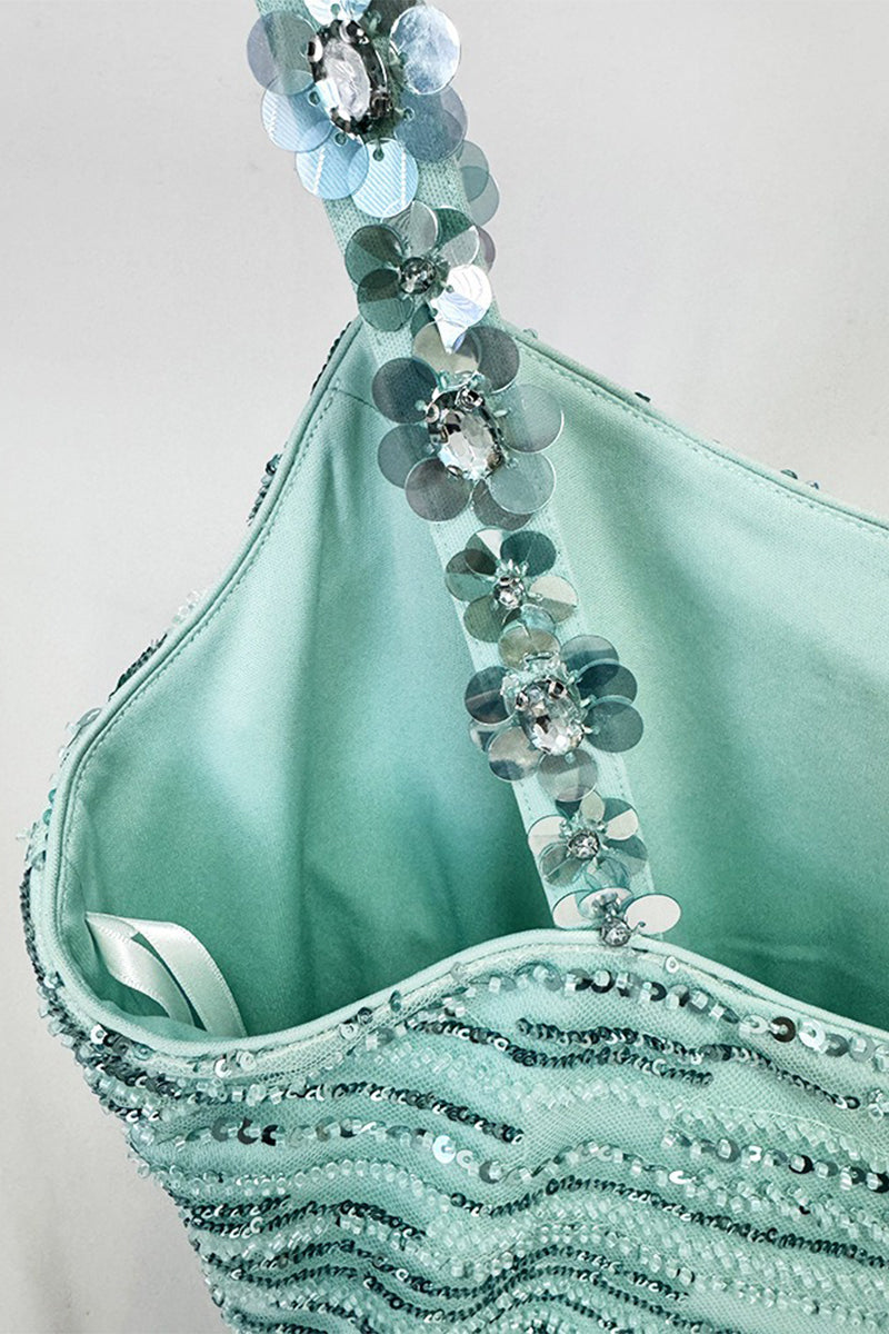 Blue Sequin-Embellished Bright Gem Evening Gown