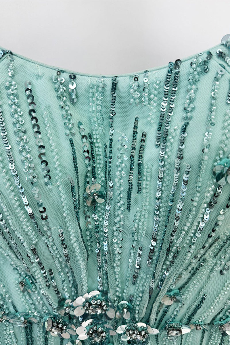 Blue Sequin-Embellished Bright Gem Evening Gown