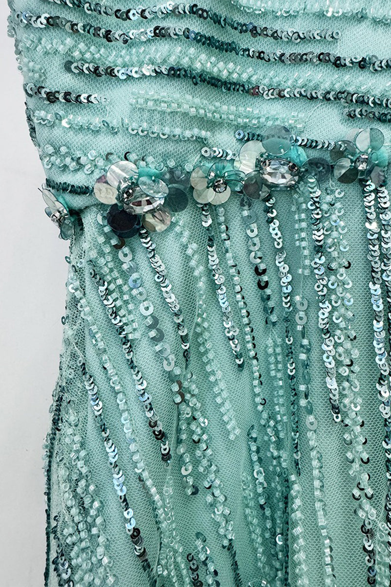 Blue Sequin-Embellished Bright Gem Evening Gown