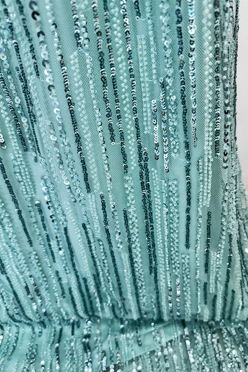 Blue Sequin-Embellished Bright Gem Evening Gown