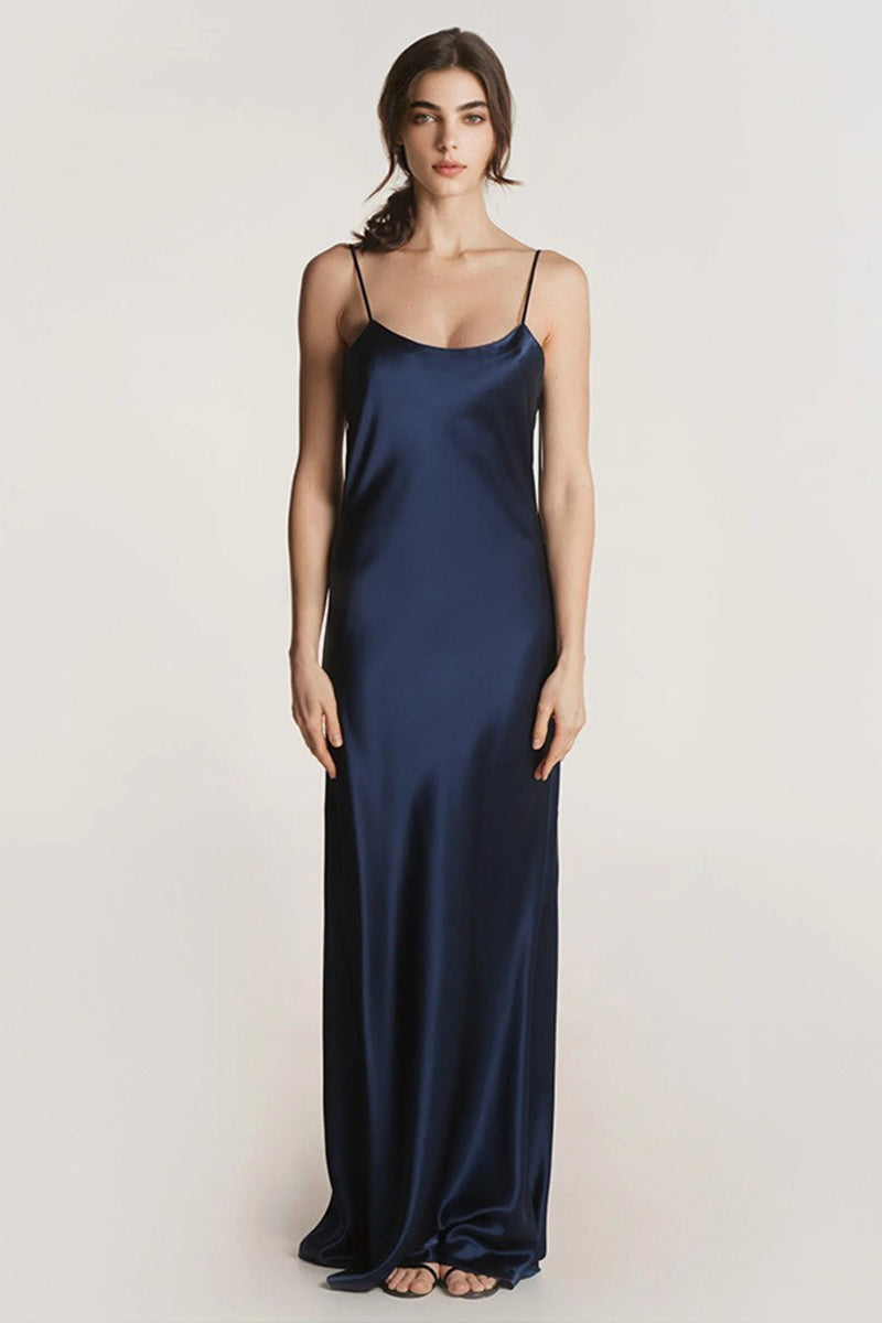Blue Silk Backless Maxi Slip Dress