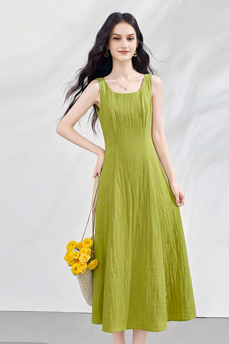 Blue Sleeveless Square-Neck A-Line Maxi Dress