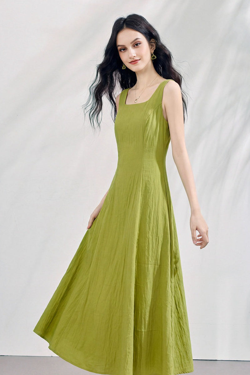 Blue Sleeveless Square-Neck A-Line Maxi Dress