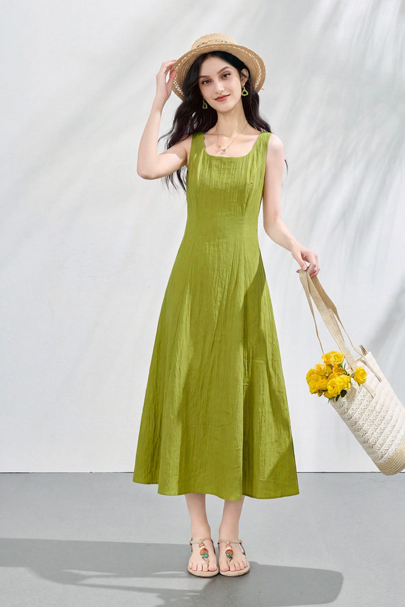 Blue Sleeveless Square-Neck A-Line Maxi Dress
