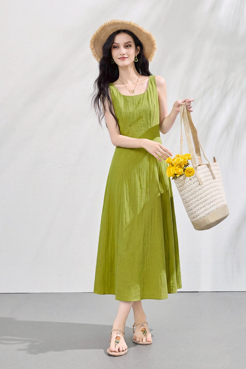 Blue Sleeveless Square-Neck A-Line Maxi Dress