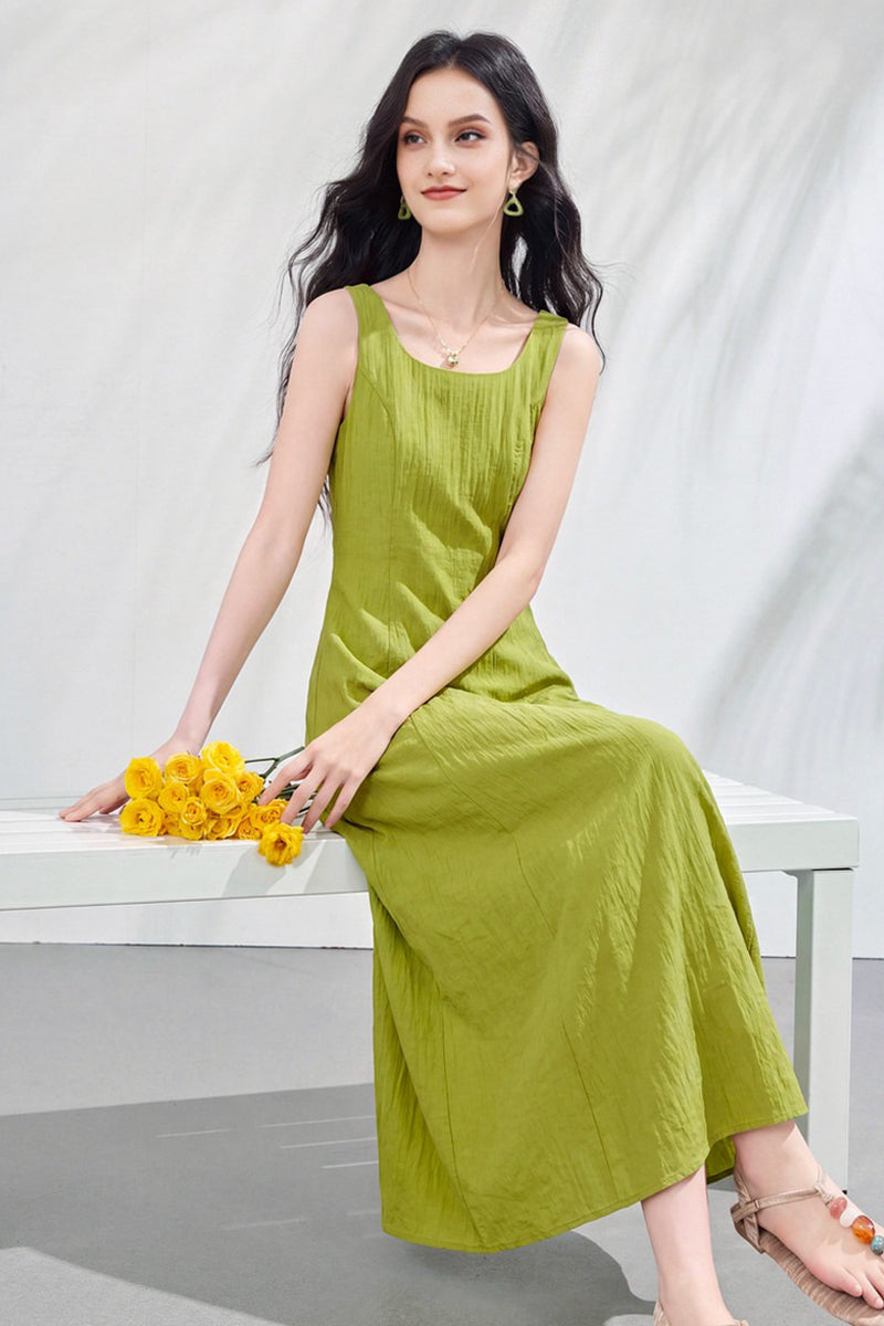 Blue Sleeveless Square-Neck A-Line Maxi Dress