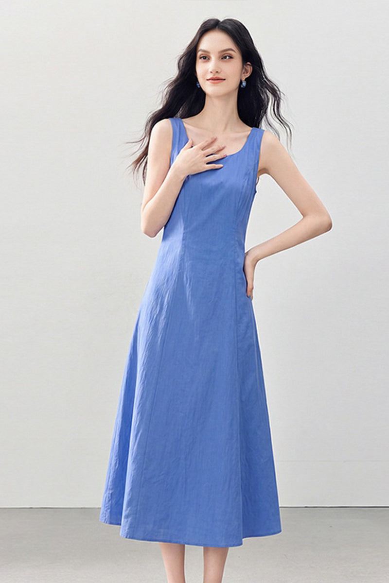 Blue Sleeveless Square-Neck A-Line Maxi Dress
