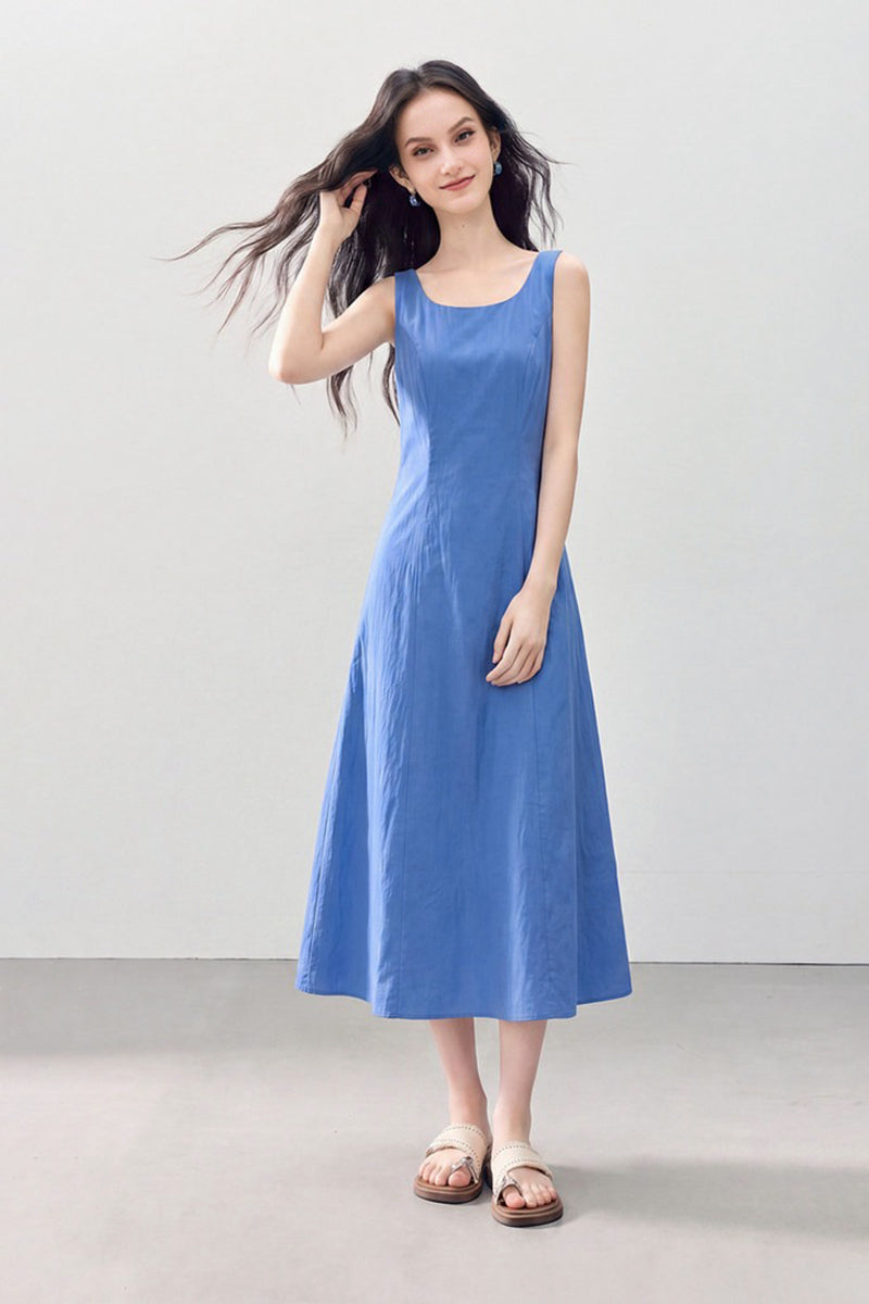 Blue Sleeveless Square-Neck A-Line Maxi Dress