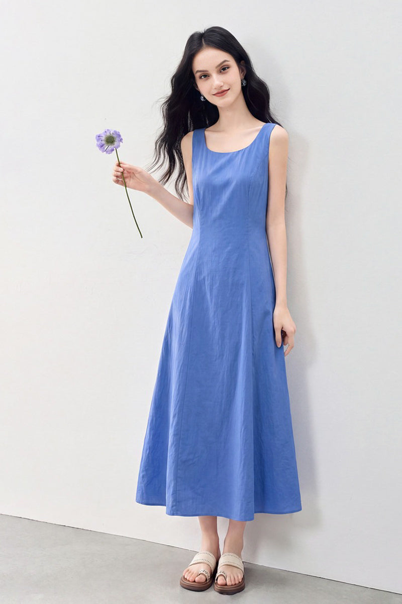 Blue Sleeveless Square-Neck A-Line Maxi Dress