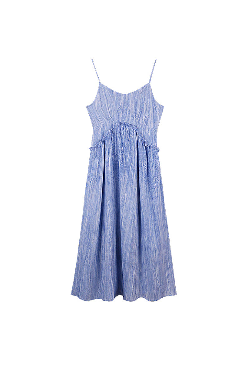 Blue Tie-Dye Spaghetti-Strap Midi Dress