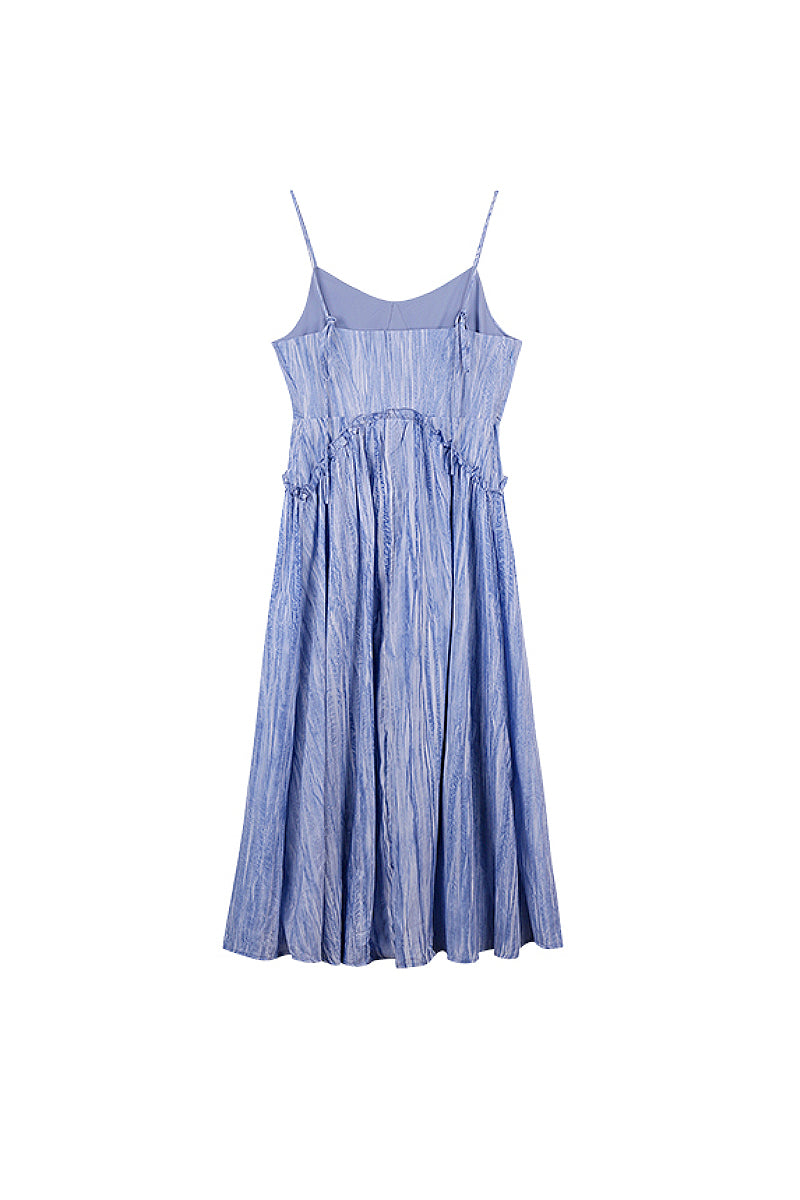 Blue Tie-Dye Spaghetti-Strap Midi Dress