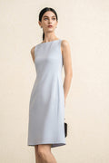 Blue Triacetate Sleeveless Boat Neck Midi Dress