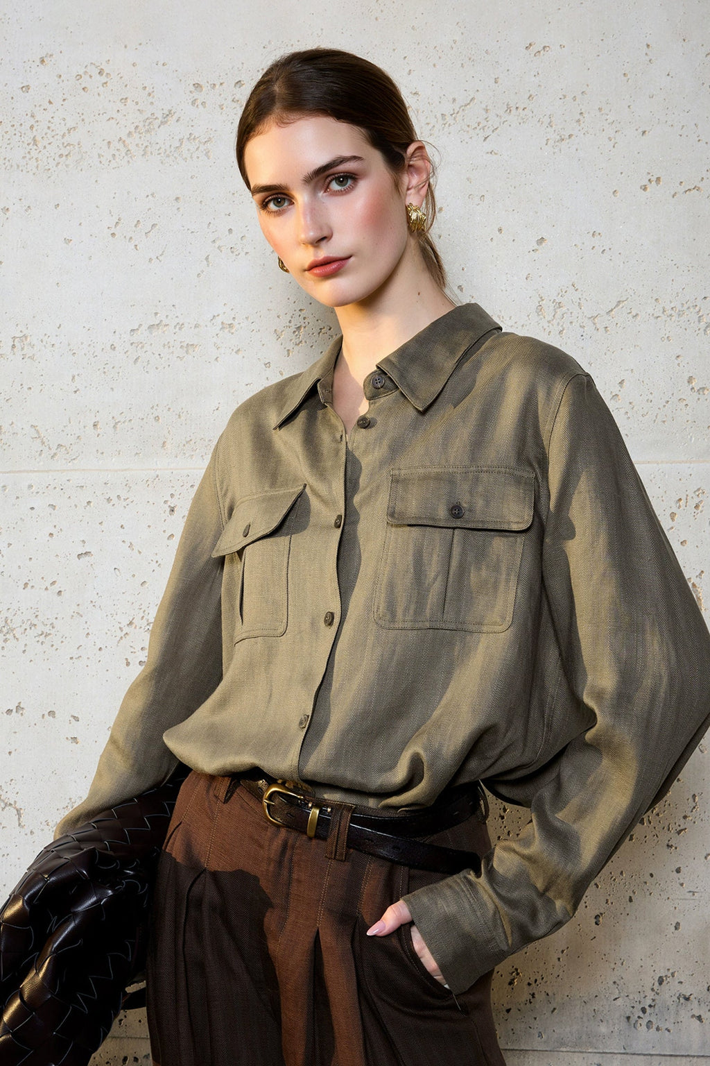 Breathable Linen Lyocell Button Up Shirt with Chest Pockets