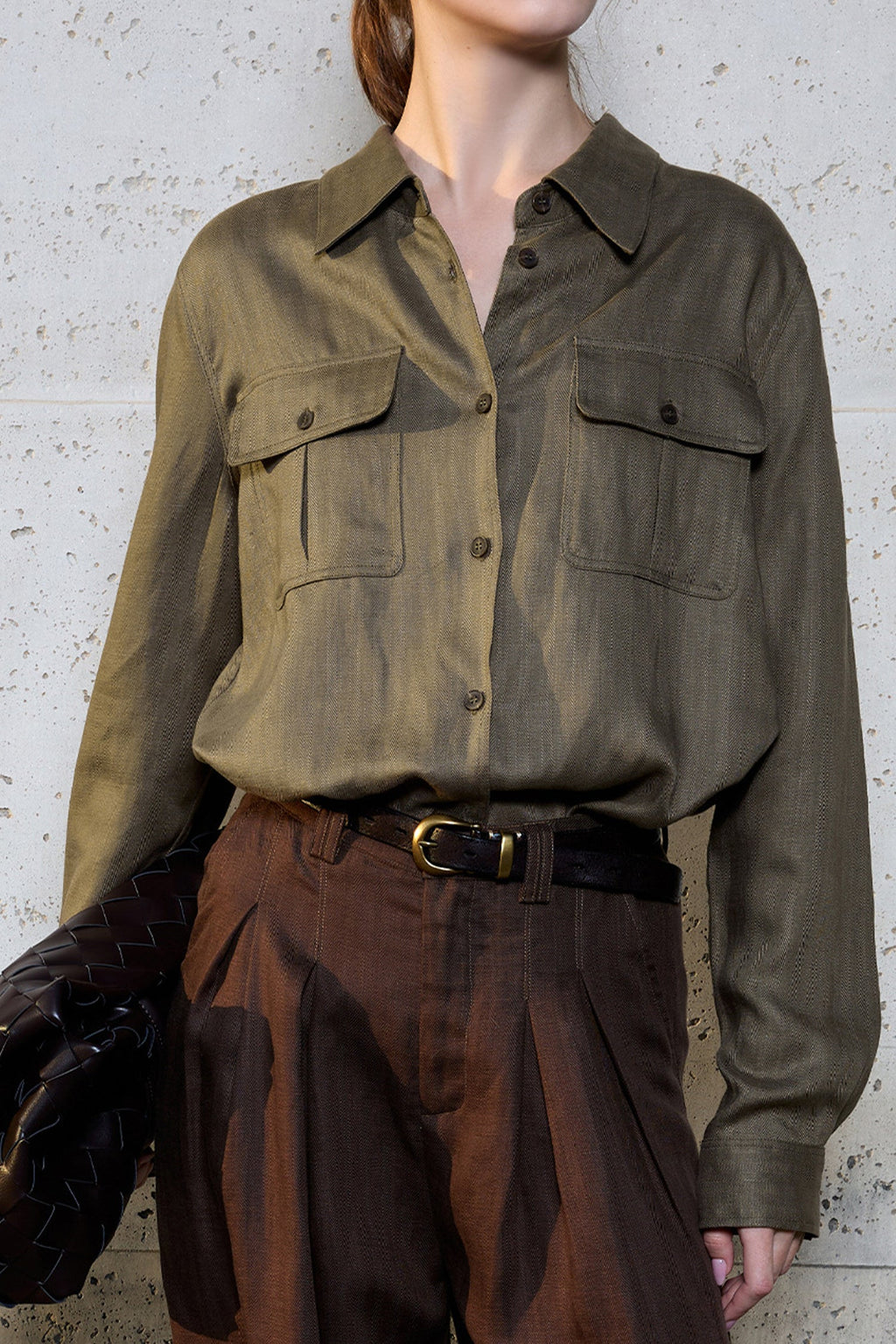 Breathable Linen Lyocell Button Up Shirt with Chest Pockets