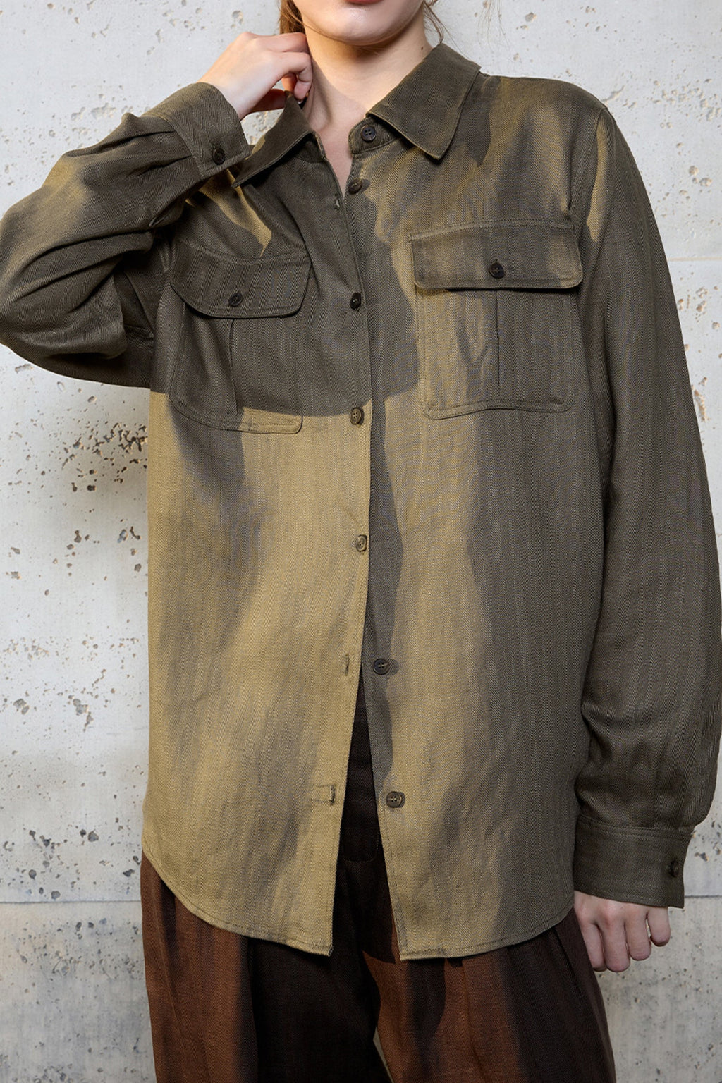 Breathable Linen Lyocell Button Up Shirt with Chest Pockets