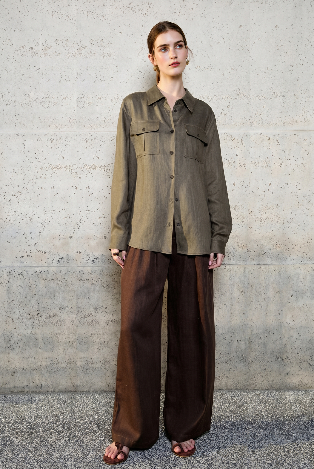 Breathable Linen Lyocell Button Up Shirt with Chest Pockets