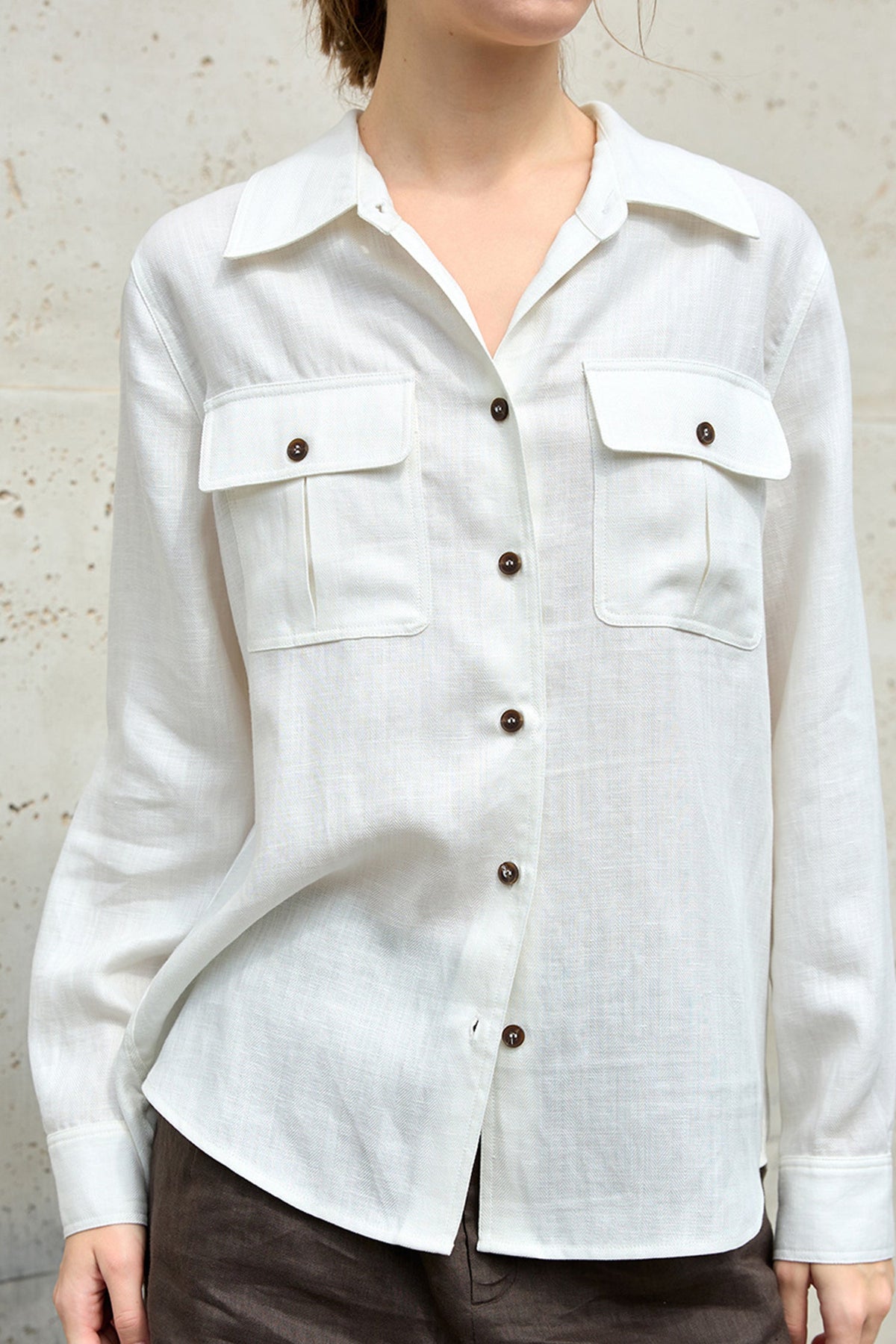 Breathable Linen Lyocell Button Up Shirt with Chest Pockets