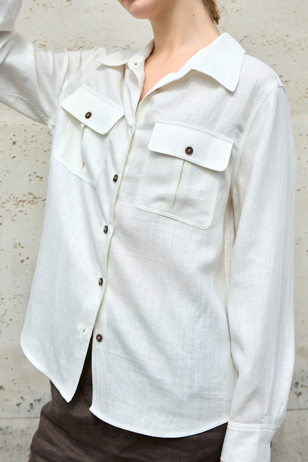 Breathable Linen Lyocell Button Up Shirt with Chest Pockets