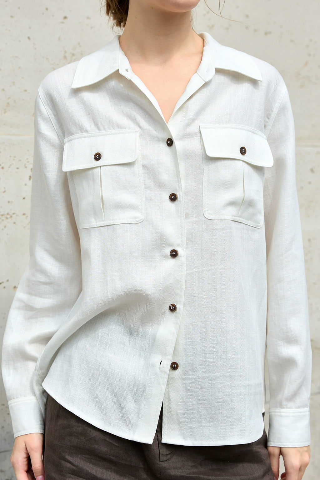 Breathable Linen Lyocell Button Up Shirt with Chest Pockets