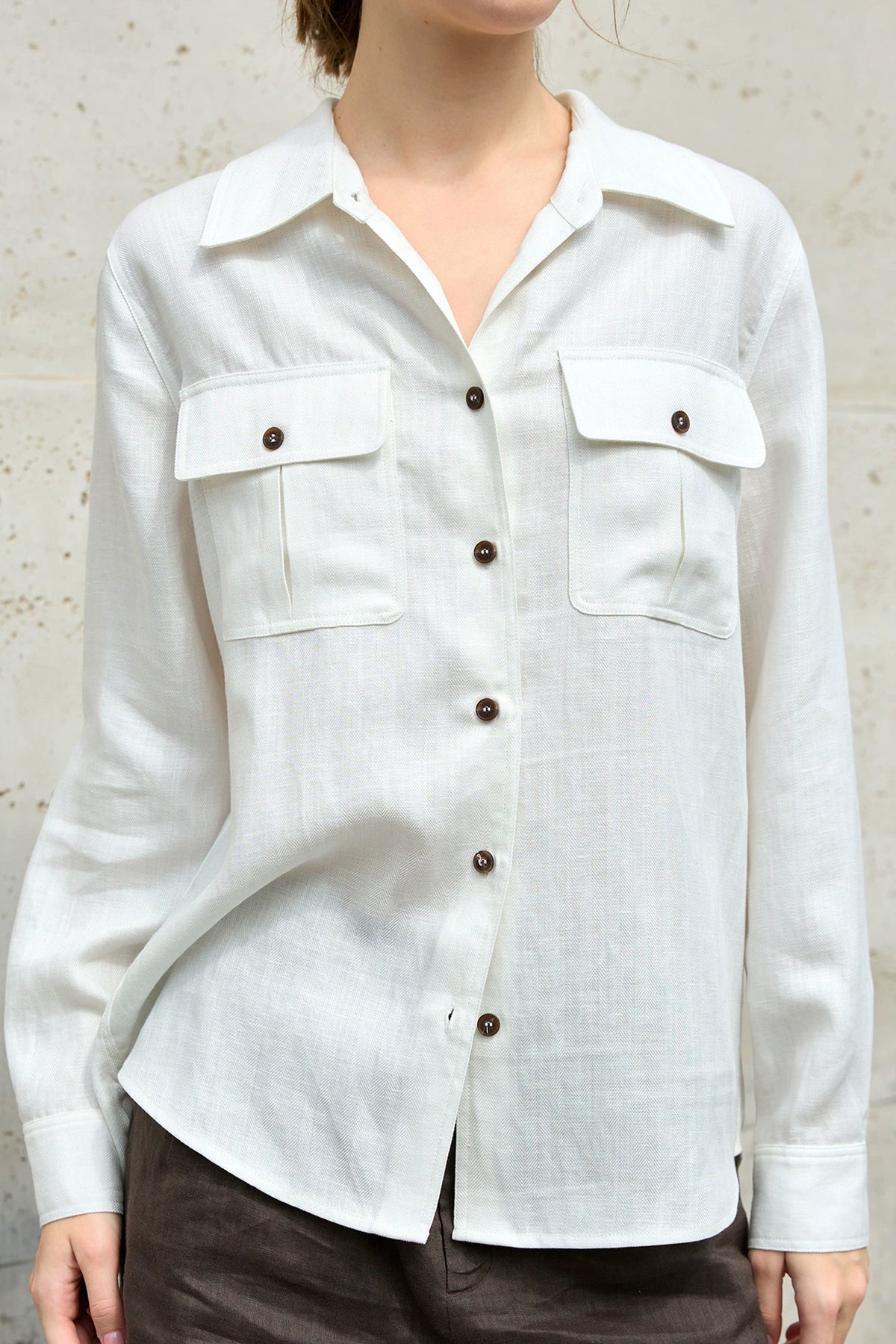 Breathable Linen Lyocell Button Up Shirt with Chest Pockets