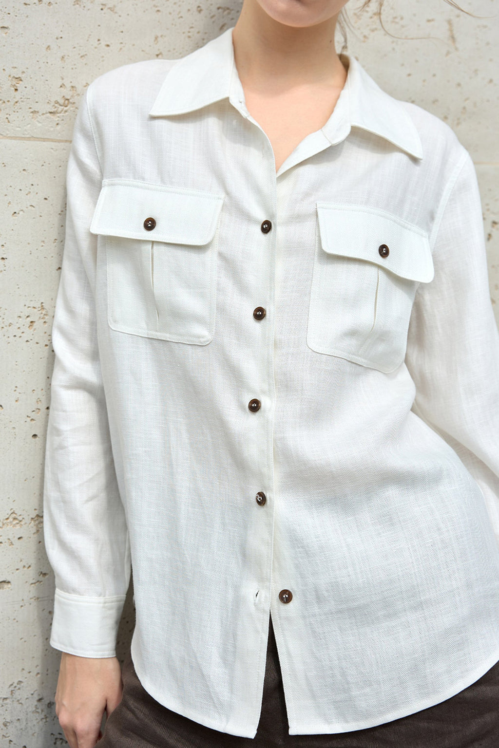 Breathable Linen Lyocell Button Up Shirt with Chest Pockets