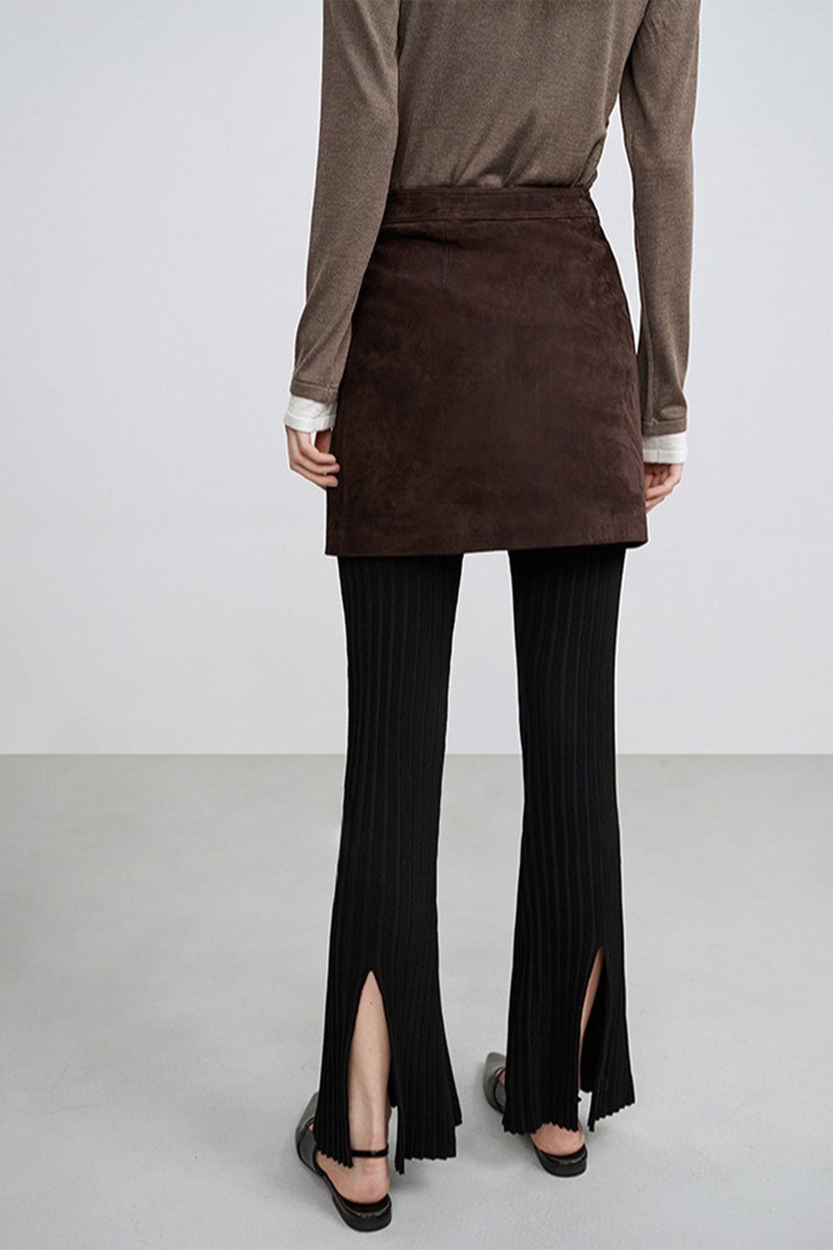 Brown Goatskin Suede Double-Zip Mini Skirt