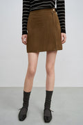 Brown Goatskin Suede Double-Zip Mini Skirt