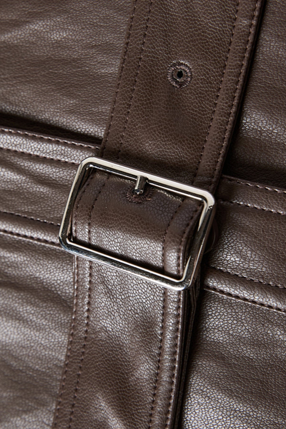 Brown Leather Belted Shirt Jacket