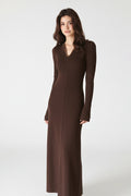 Brown Wool-Blend Long Sleeve V-Neck Sweater Dress