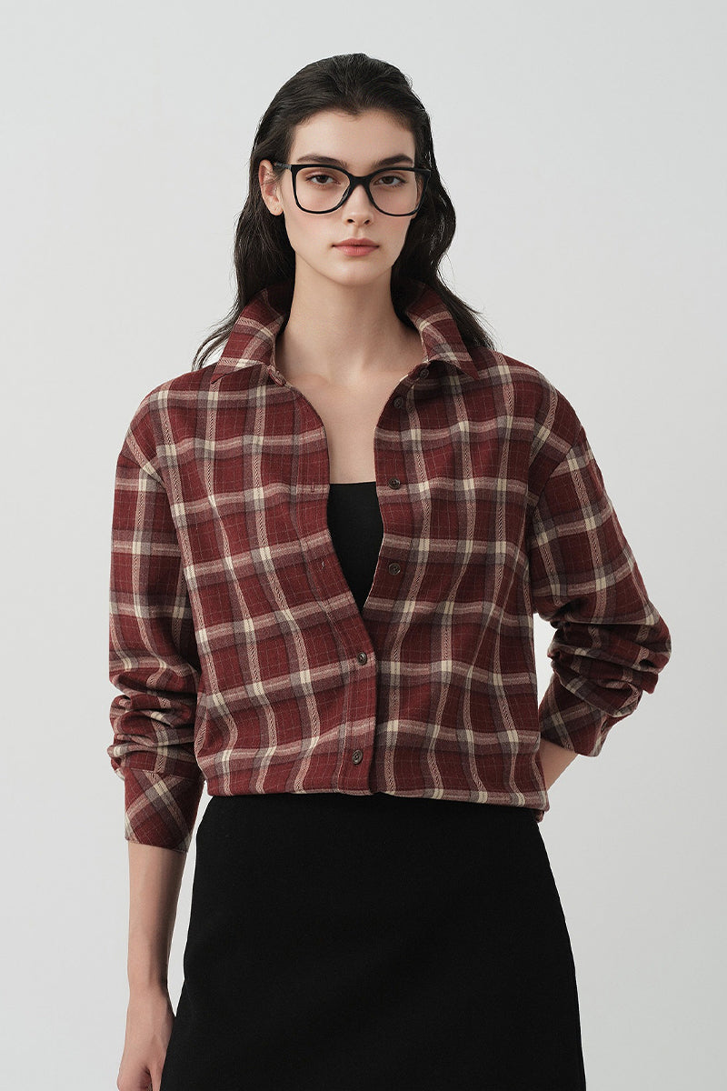 Brushed Plaid Long Sleeve Button-Up Shirt