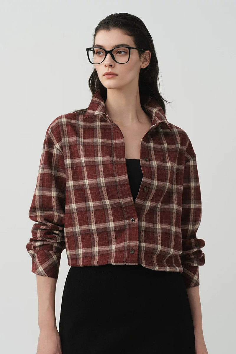 Brushed Plaid Long Sleeve Button-Up Shirt