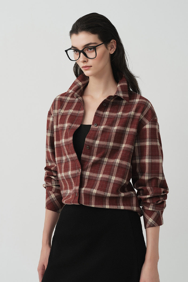 Brushed Plaid Long Sleeve Button-Up Shirt
