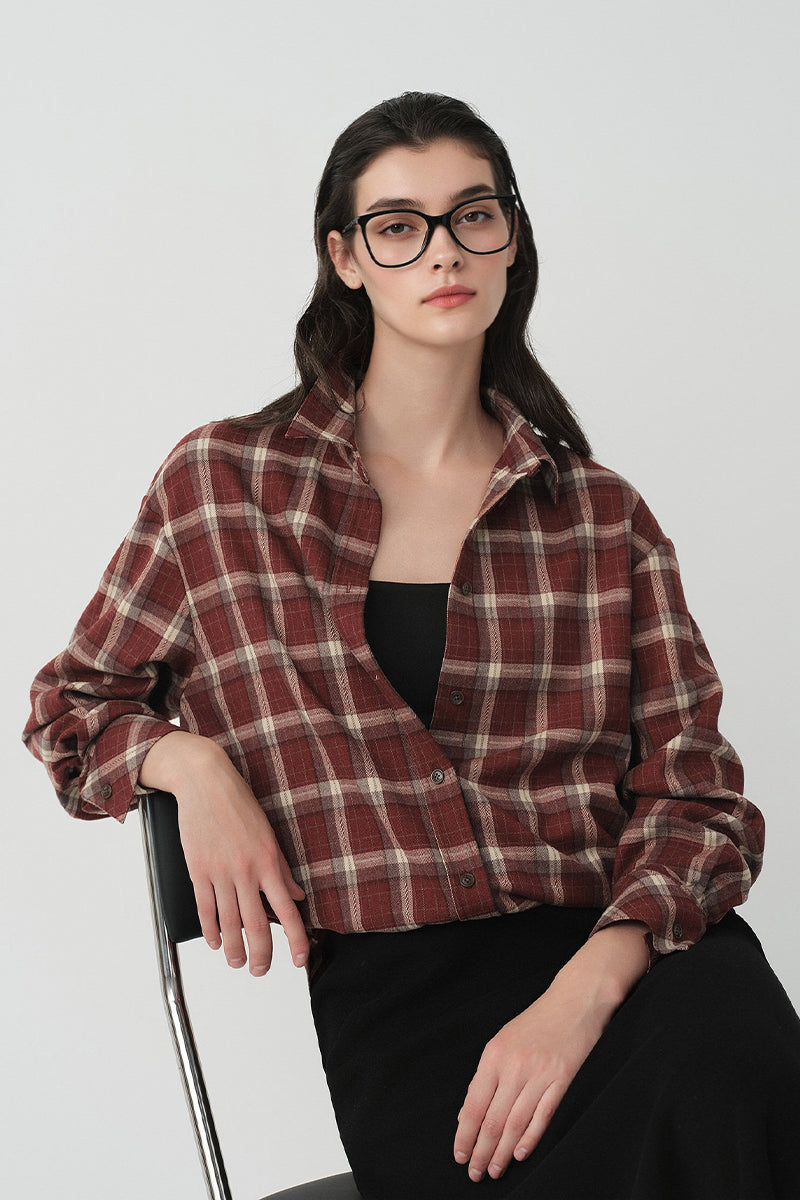 Brushed Plaid Long Sleeve Button-Up Shirt