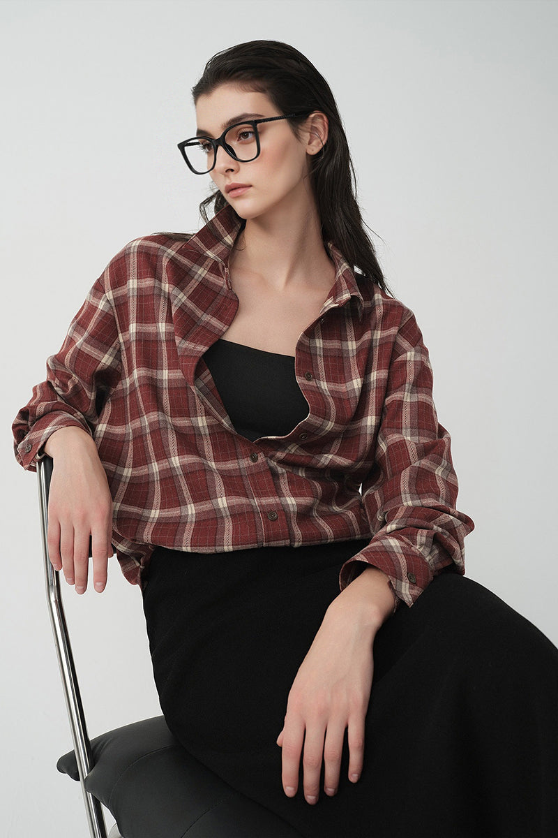 Brushed Plaid Long Sleeve Button-Up Shirt