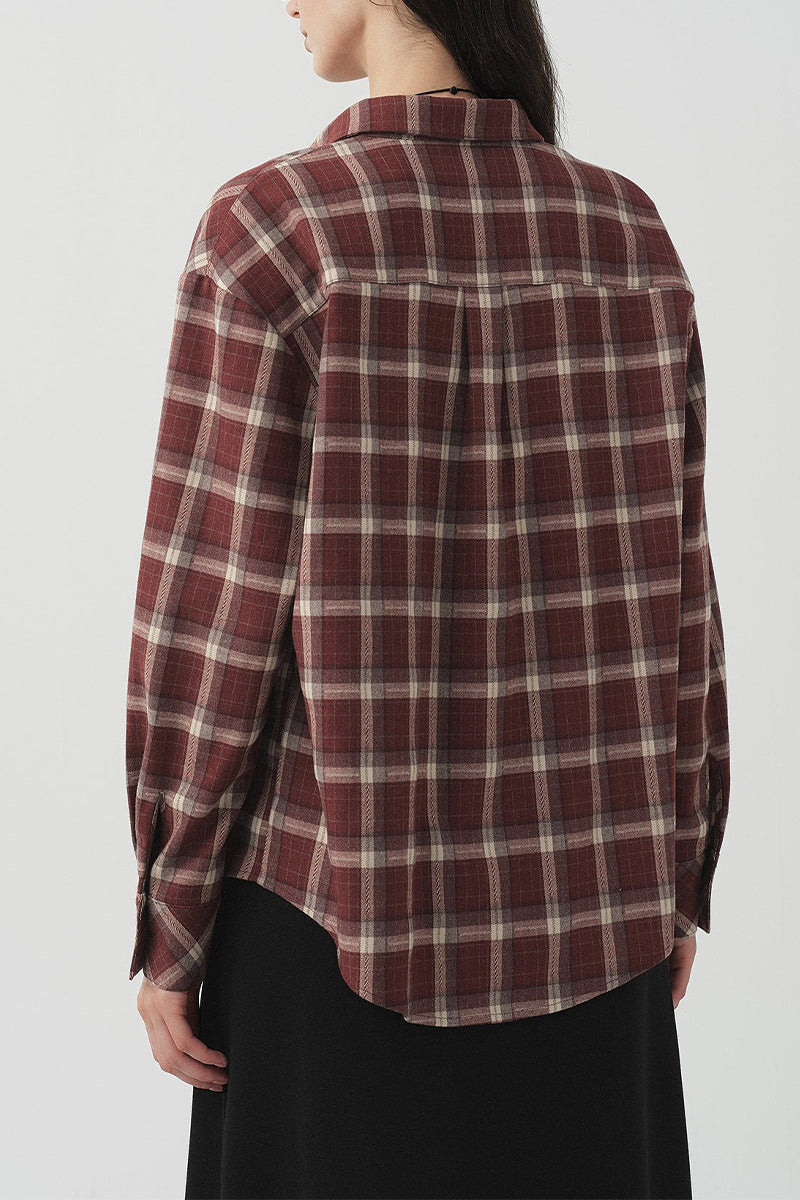 Brushed Plaid Long Sleeve Button-Up Shirt