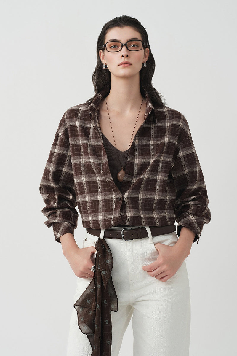 Brushed Plaid Long Sleeve Button-Up Shirt