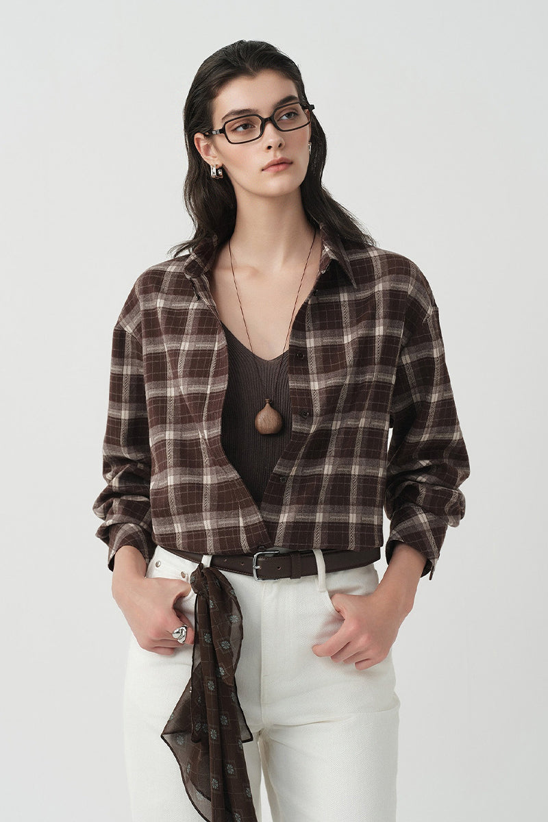 Brushed Plaid Long Sleeve Button-Up Shirt