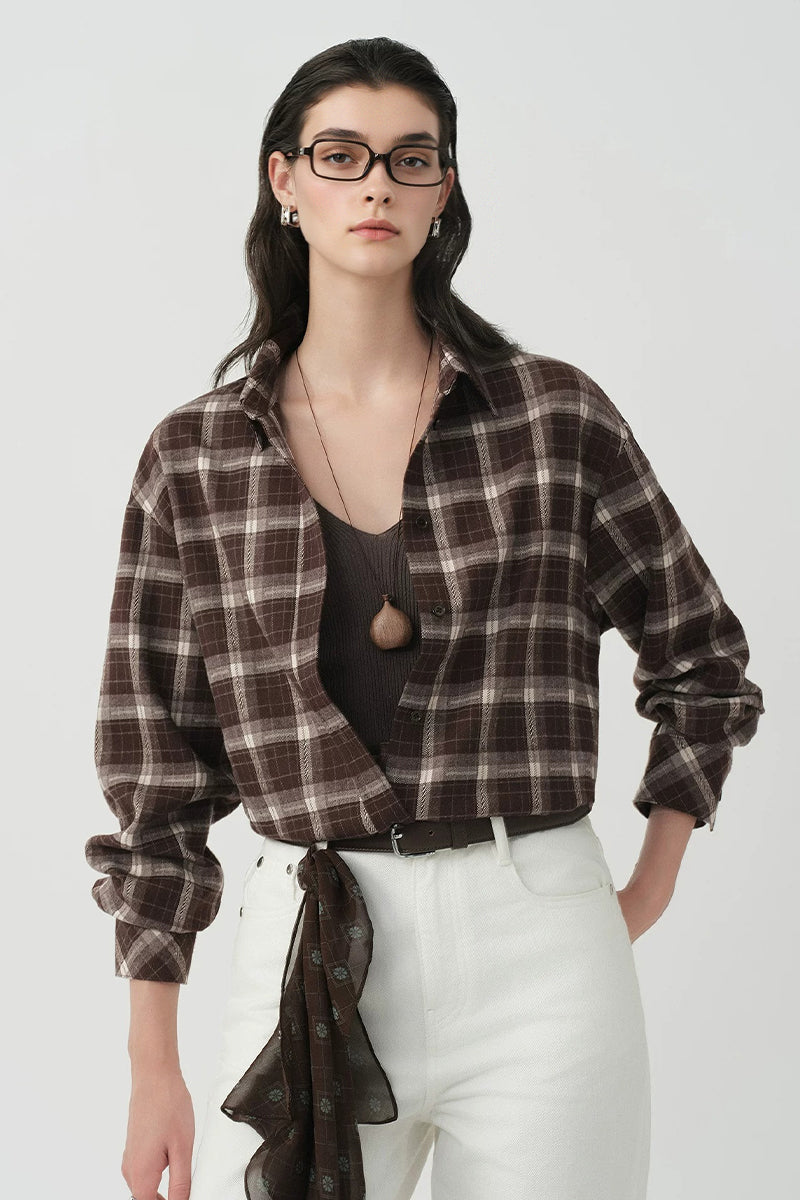Brushed Plaid Long Sleeve Button-Up Shirt