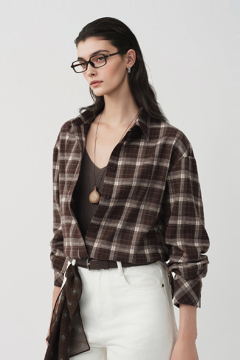 Brushed Plaid Long Sleeve Button-Up Shirt