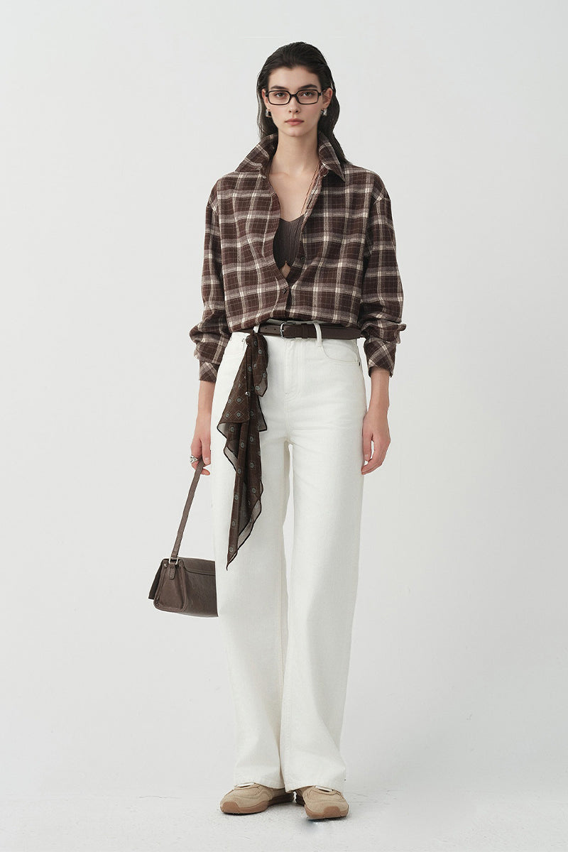 Brushed Plaid Long Sleeve Button-Up Shirt