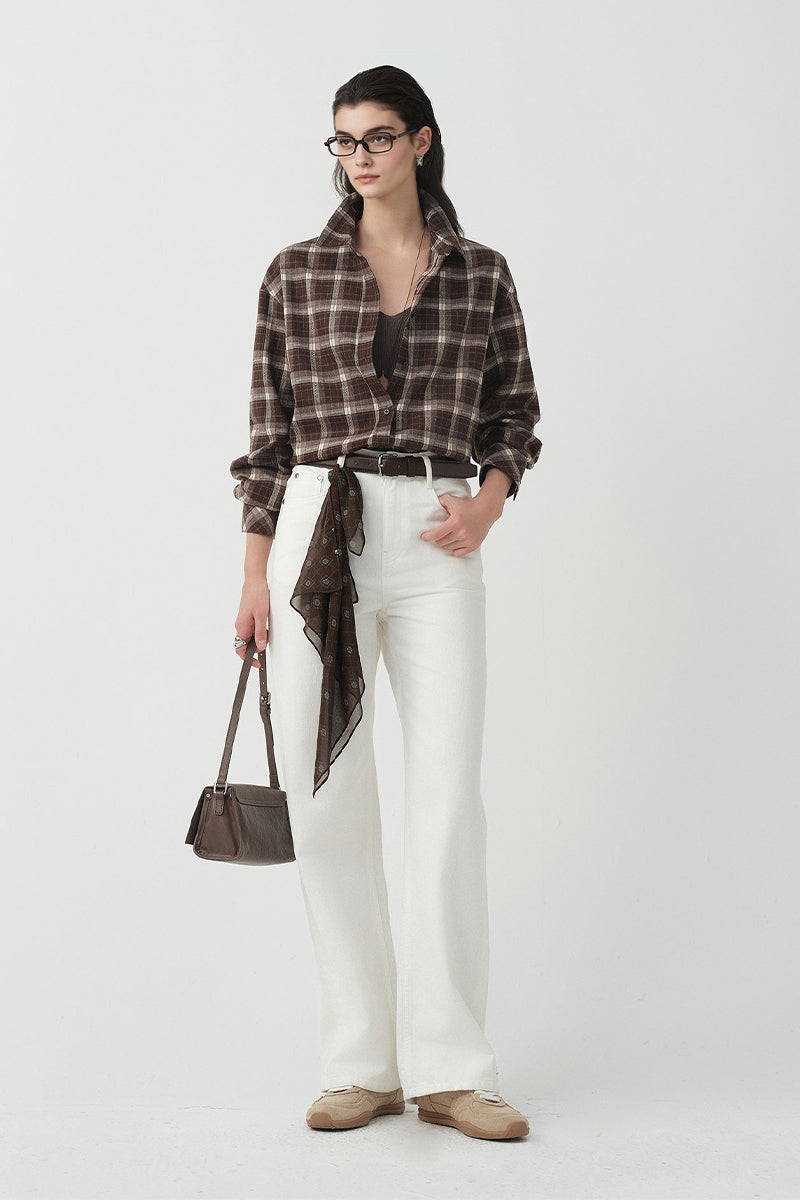 Brushed Plaid Long Sleeve Button-Up Shirt