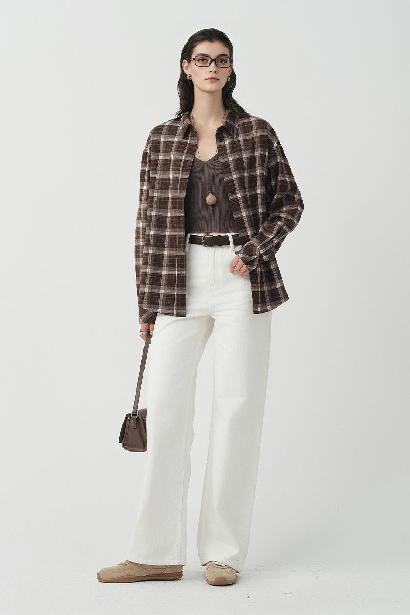 Brushed Plaid Long Sleeve Button-Up Shirt