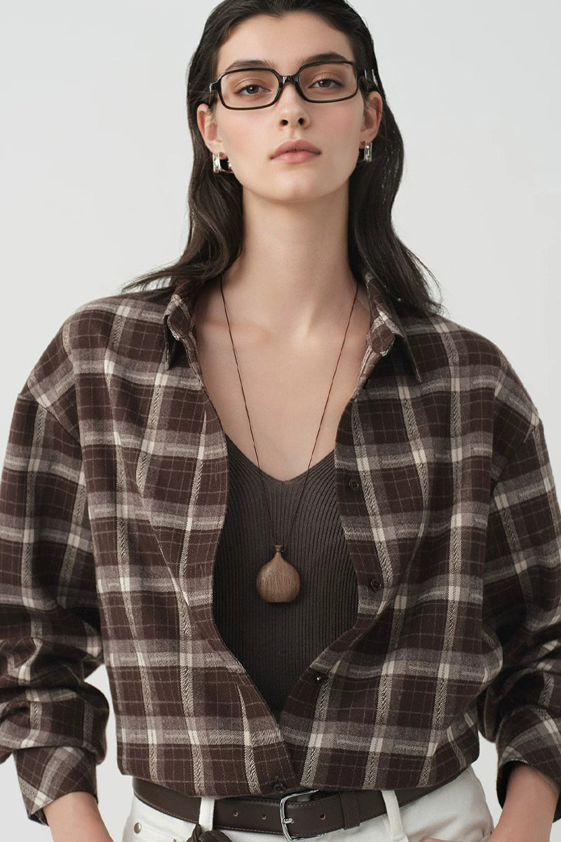Brushed Plaid Long Sleeve Button-Up Shirt